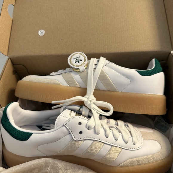 adidas Shoes - Adidas Green and White Retro Sneakers with Gum Sole